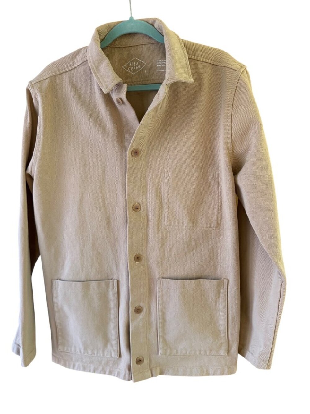 Alex Crane Mens Collared Button-down Canvas Chore Jacket Size Large Beige Casual